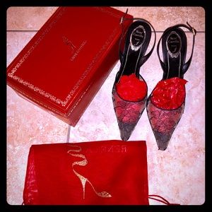 Rene Caovilla lace sling backs